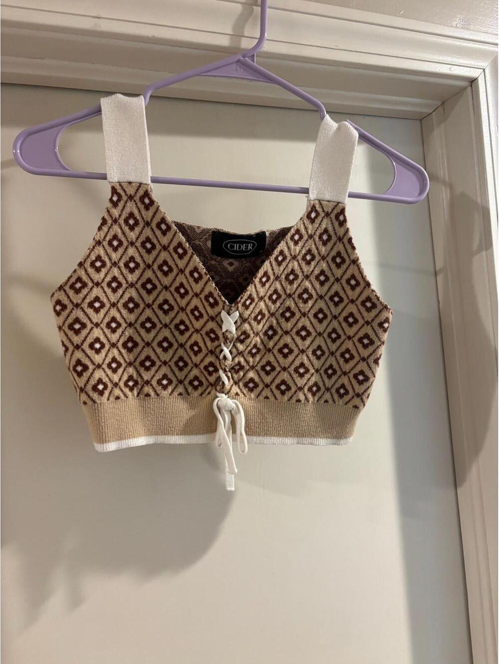Cider Knit Crop Top – Lace-Up Front | Boho | Y2K | Cottagecore Vibes Medium